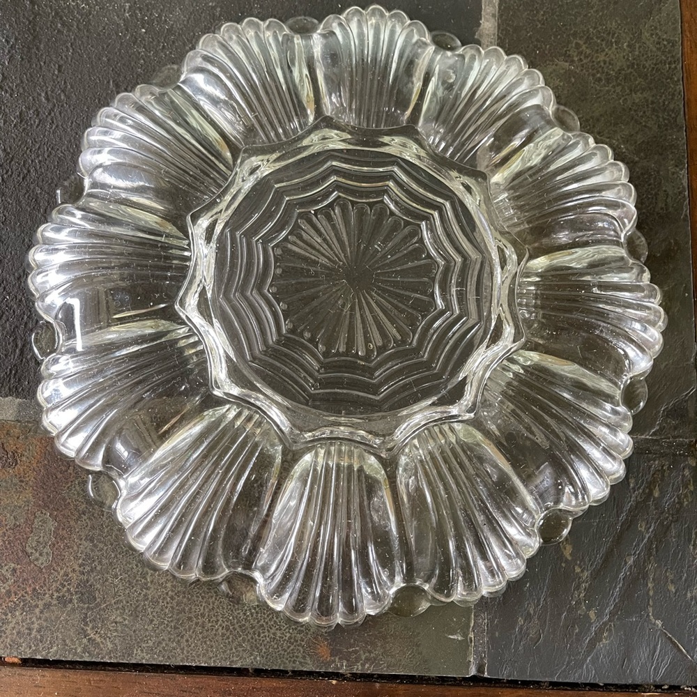 Vintage Anchor Hocking 896 Clear Patterned Deviled Egg Plate Crystal Glass 9.5"